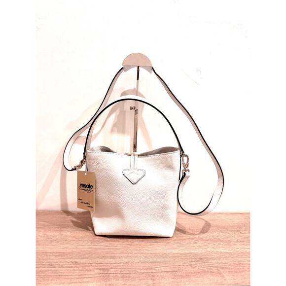 Longchamp Le Roseau Clasp-Detail White Leather Small Bucket Bag - Picture 6 of 13